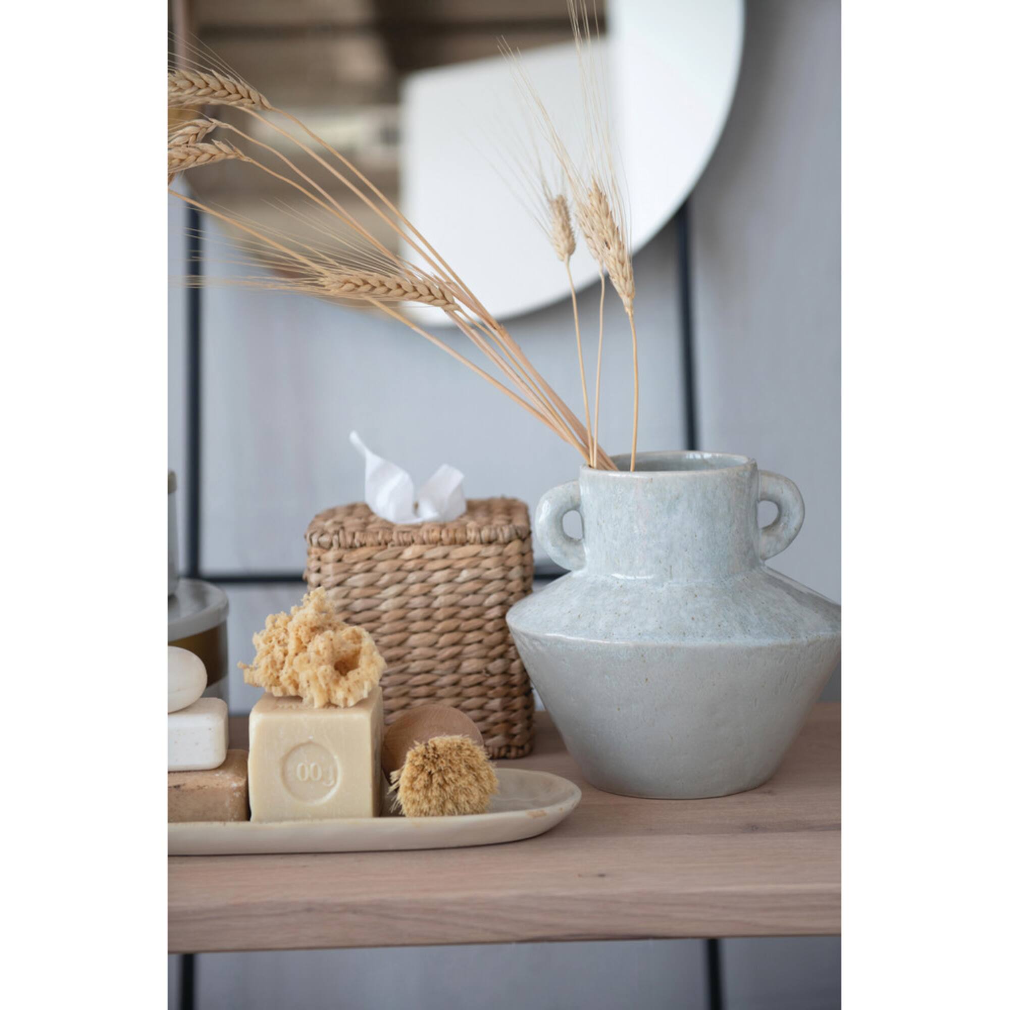 Hello Honey® 8.25" Stoneware Vase With Reactive Glaze Finish & Vertical Handles